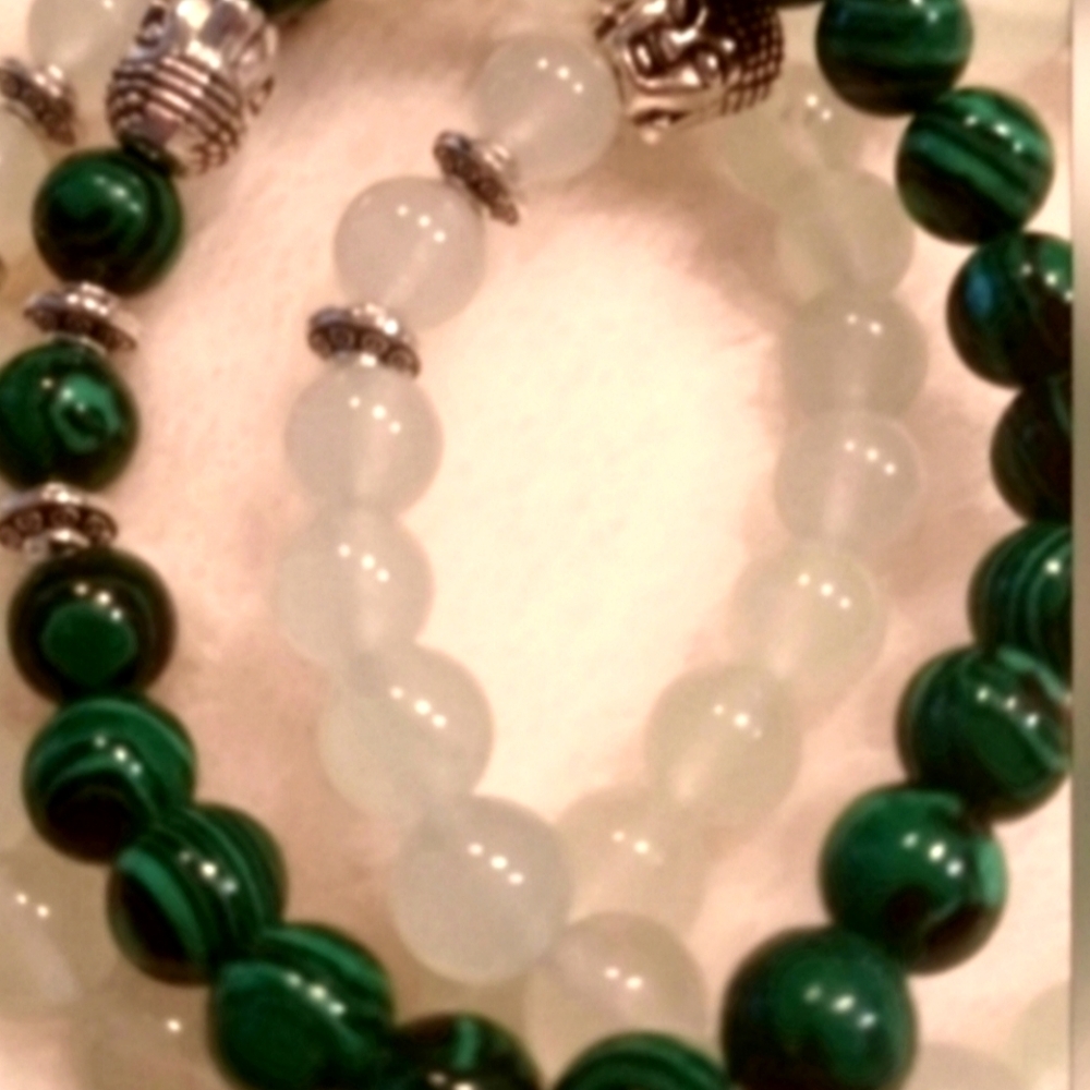 Green Malachite Buddha Yoga Stone Beaded Bracelet 8mm